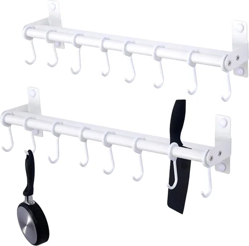 Vista 10 de Dseap - Estante para ollas - Barra colgante para ollas y sartenes con 8 ganchos, barras dobles, colgadores para ollas para la cocina, montado
