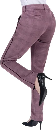 Vista 4 de Pantalones de vestir color rosa polvoriento, con patrón a cuadros y líneas laterales, leggings de entrenamiento con bolsillos para oficina casual