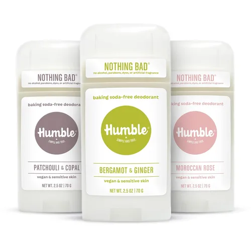 Vista 17 de HUMBLE BRANDS Desodorante sin aluminio, vegano y libre de crueldad, formulado para pieles sensibles, simplemente sin perfume, 2.5 onzas