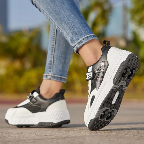 Vista 7 de Patines de verano con malla transpirable de 4 ruedas para niños, zapatos con ruedas para niños y niñas, zapatillas deportivas elegantes, duraderas