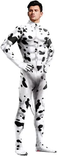 Vista 67 de Disfraz de animal para hombre con estampado de cola grande, overol peludo de elastano para cosplay, fiesta de Halloween