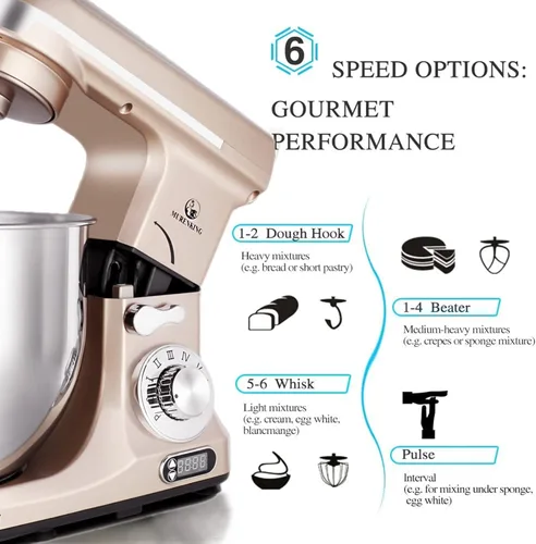 Vista 3 de Professional - Mezclador MK37A 500W, recipiente 5-Qt, 6 velocidades, con cabezal inclinado, máquina eléctrica para mezclar alimentos, Champán