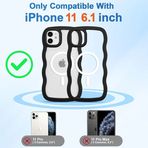 Vista 8 de QLTYPRI Funda magnética para iPhone 11 compatible con Magsafe, bonita funda transparente con marco de onda rizada para niñas y mujeres, parachoques