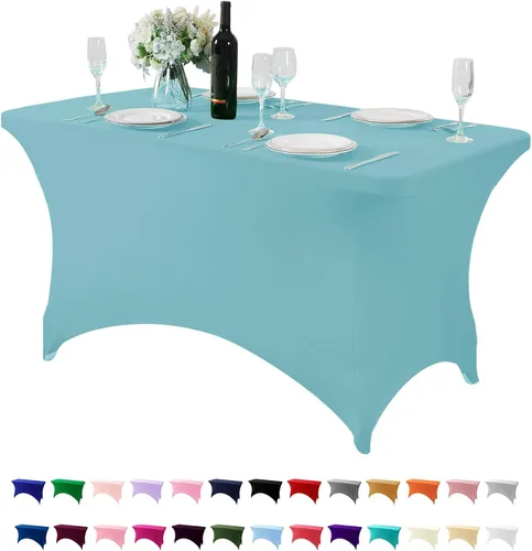 Vista 96 de Mantel de elastano para mesa de 6, 4 o 8 pies, universal, ajustable, para fiestas, banquetes, bodas y eventos, color verde manzana