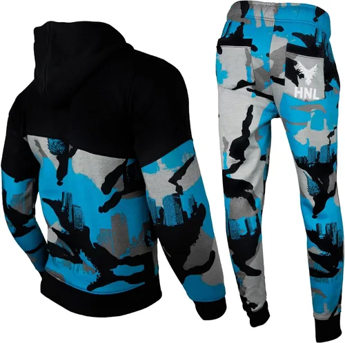 Vista 2 de Chándal para hombre con estampado HNL completo de forro polar con cremallera y pantalones para correr