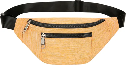Vista 8 de Riñonera para hombres y mujeres, de moda e impermeable con cinturón ajustable, bolsas de riñonera casuales para correr, deportes, viajes. beige