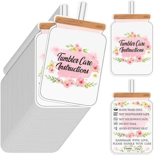 Vista 9 de Sureio 200 Piezas Tarjetas para Vasos Tumbler, Tarjetas de Instrucciones de Cuidado de Tazas, Tarjetas de Cuidado de Vasos, Inserto de Taza