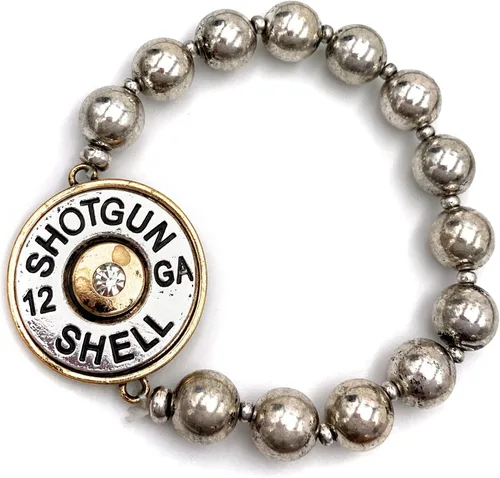 Vista 5 de Western Vintage - Pulsera elástica con cuentas de bala de escopeta de calibre 12 Cuentas de ojo de gato
