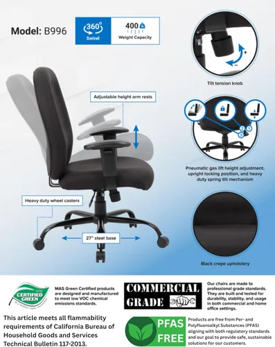 Vista 4 de Boss Office Products Silla de trabajo resistente, color negro