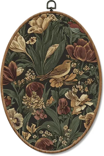 Vista 16 de Yorhifa Grandmillennial - Arte de pared enmarcado con lazo rosa coqueta, arte de pared redondo de chinoiserie azul y blanco, decoración de paredes