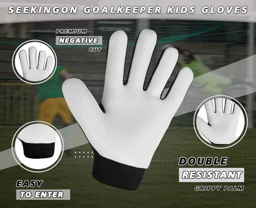 Vista 6 de Guantes de portero de fútbol para jóvenes, guantes de portero de fútbol para niños, jóvenes, niños, doble protección de muñeca a lo largo de 0.157