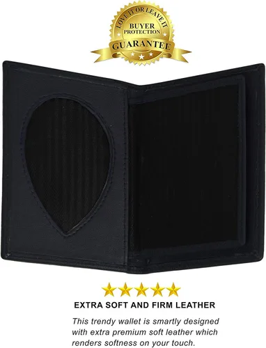 Vista 3 de LeatherBoss - Cartera plegable con forma de escudo de policía, Negro -, Billetera plegable