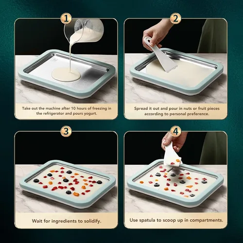 Vista 9 de Fdit Máquina de helados, máquina de helados enrollados, placa de sartén fría de acero inoxidable, hecho en casa, con 2 espátulas para helados