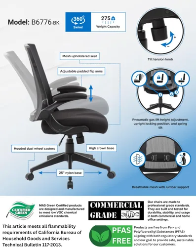 Vista 3 de Boss Office Products Sillas de asiento de tarea, negro