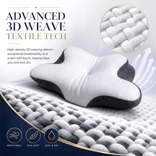 Vista 5 de Almohada cervical cervical para aliviar el dolor, almohada ergonómica de espuma viscoelástica para dormir, almohada ortopédica de apoyo