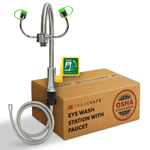 Vista 10 de TRADESAFE Estación de lavado de ojos de emergencia: estación de lavado de ojos para montaje en grifo aprobada por OSHA, estación de lavado de ojos
