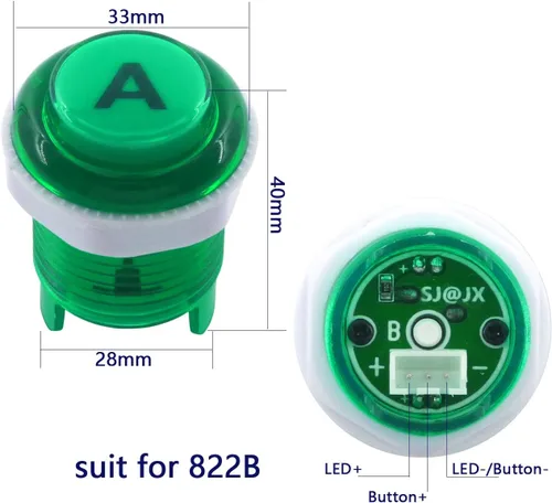 Vista 2 de SJJX Arcade Stick DIY Kit 10x Buttons with Logo LED MX 8 Way Joystick USB Encoder for PC MAME Raspberry Pi Color Mix