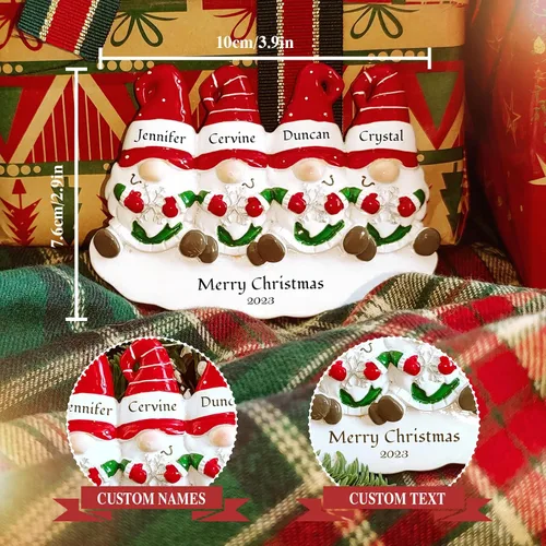 Vista 3 de Bemaystar Adornos personalizados de gnomos de Navidad 2024, familia de 4 adornos con nombres personalizados para árboles de Navidad