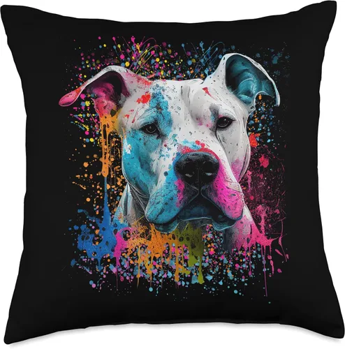 Vista 4 de Colorido Splash Art Dogo Argentino Retrato Cachorro Dueño Almohada