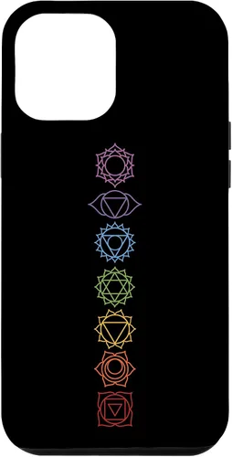 Vista 25 de Funda para iPhone 13 Pro Max, regalo espiritual Zen Rainbow Chakras alineados para amantes del yoga