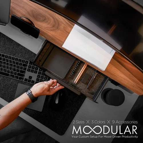 Vista 2 de ULTRARM Moodular - Soporte de Monitor de Madera de 45.6" (116cm) Organizador de Escritorio Grande con Rieles Deslizantes de Metal para Cajón