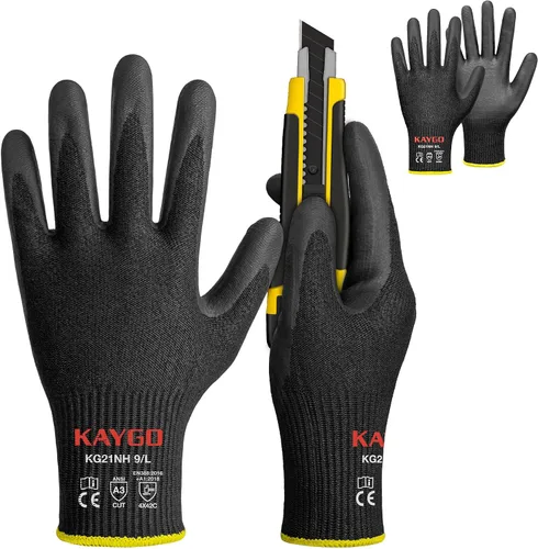 Vista 25 de KAYGO - Guantes de nitrilo resistentes a cortes para tareas de agarre aceitoso y húmedo ANSI A3, HPPE/Forro de fibra de vidrio, agarre