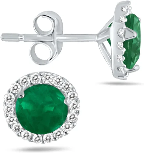 Vista 9 de Aretes de tuerca de diamantes naturales y piedras preciosas genuinas de 0.197 in en oro blanco de 14 quilates