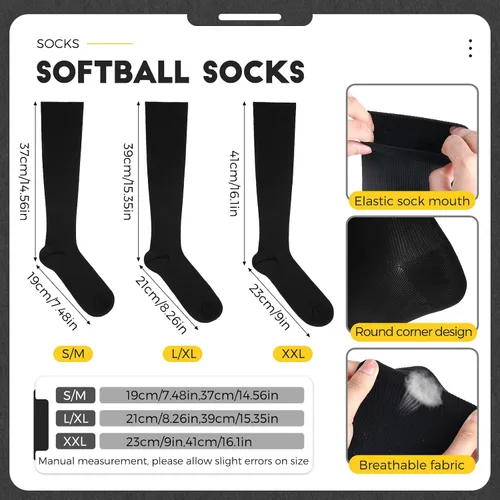 Vista 2 de SATINIOR Conjunto combinado de 3 pares de calcetines de béisbol y 3 cinturones para jóvenes y adultos para béisbol y sóftbol y calcetines