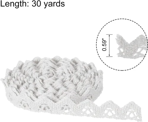 Vista 2 de MECCANIXITY Cinta de encaje de algodón de 30 yardas de 0.59 pulgadas para manualidades, envoltorios de regalo, diademas, boda, blanco, estilo 9