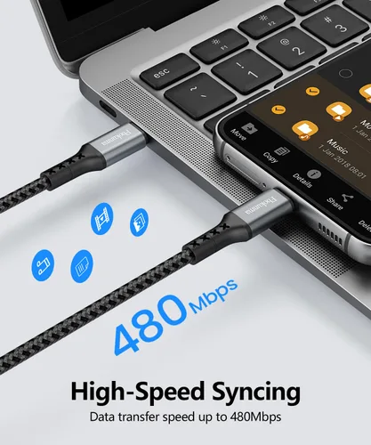 Vista 3 de Cable USB C a USB C de 1.5 pies, paquete de 4 cables USBC a USBC de 60 W, cable de carga tipo C a C, carga rápida para iPhone 16 15 Pro Max/Plus