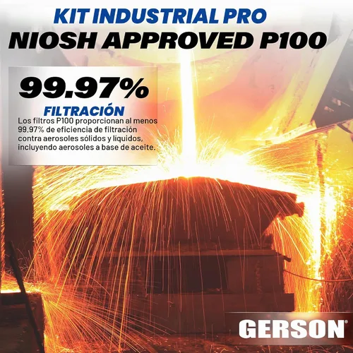 Vista 4 de GERSON Industrial P100 Respirador Kit de soldadura, sílice y polvo de hormigón, molde (mediano)