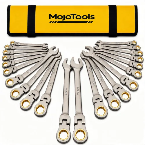 Vista 12 de Juego de llaves de trinquete SAE de 15 piezas (1/4 ″ – 1 ″), llaves combinadas de cabeza flexible de 72 dientes, kit de herramientas mecánicas Cr-V