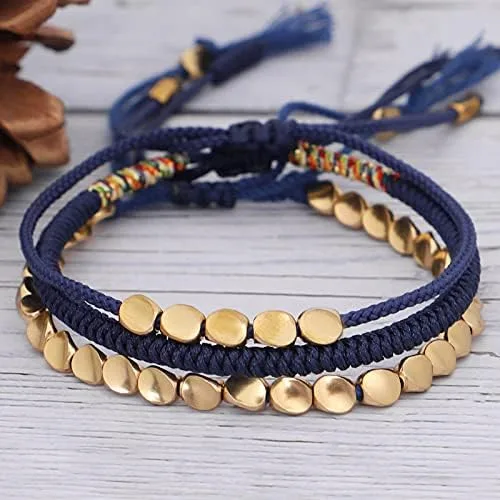 Vista 3 de COLORFUL BLING Pulseras tejidas budistas tibetanas hechas a mano para hombre y mujer, pulseras de cuerda roja de la suerte para joyería