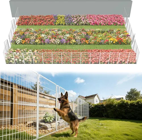 Vista 27 de FXW Valla de jardín al aire libre para el patio, 17 pulgadas de alto x 29.3 pies de largo, barrera de metal resistente para animales, para perros