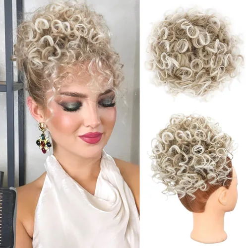 Vista 28 de Lommel Moño desordenado del pelo del pedazo natural suave rizado bollos Hairpieces (13W) Moño de pelo rizado suelto con cordón para mujer