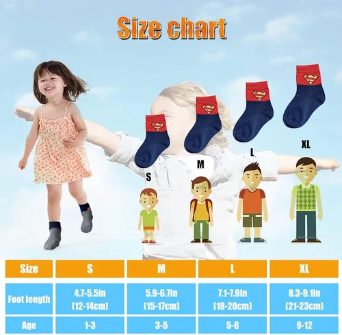 Vista 4 de MOYEE Calcetines de superhéroe para niños, calcetines de dibujos animados para niños y niñas, 5 pares de calcetines lindos de la serie de héroes