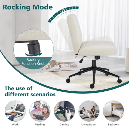 Vista 8 de OLIXIS Silla cruzada con ruedas, silla de tocador, escritorio de oficina en Beige