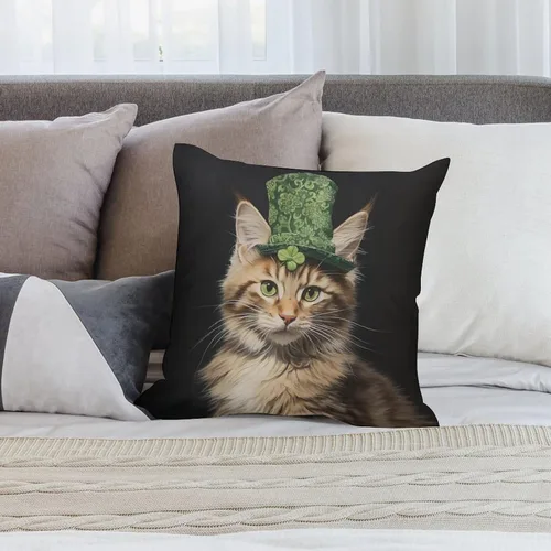 Vista 7 de Fundas de almohada de granja con diseño de feliz día de San Patricio con un gato en un sombrero de trébol, fundas de almohada de terciopelo