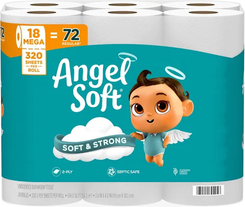 Vista 14 de Angel Soft Papel higiénico, 4 mega rollos = 16 rollos regulares, suave y resistente