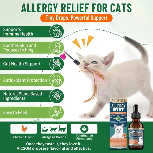 Vista 3 de Alivio de la alergia de gatos para gatos, alivio estacional de alergias cutáneas para gatos con picazón en la piel, patas, ojos, orejas, deja