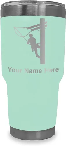 Vista 11 de LaserGram Taza aislada al vacío de 20 onzas, Lineman, grabado personalizado incluido (negro)