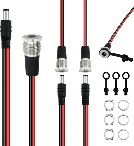Vista 8 de SDTC Tech 3 juegos 0.217 x 0.083 in 10A DC Power Jack Socket Roscado hembra adaptador de conector de montaje y 12V macho DC Power Pigtail Cable