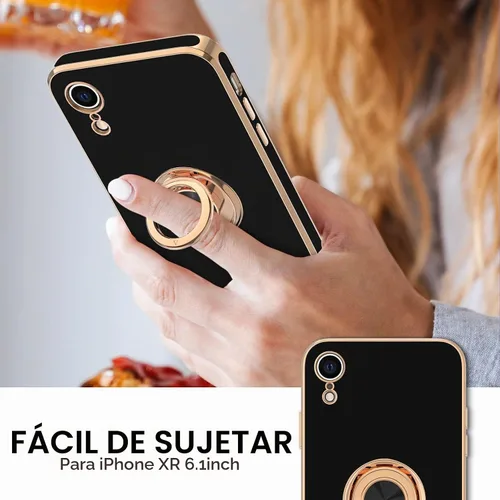 Vista 2 de Hython Funda para iPhone XR con soporte de anillo [soporte de anillo giratorio de 360° con soporte magnético] chapado en oro rosa brillante borde