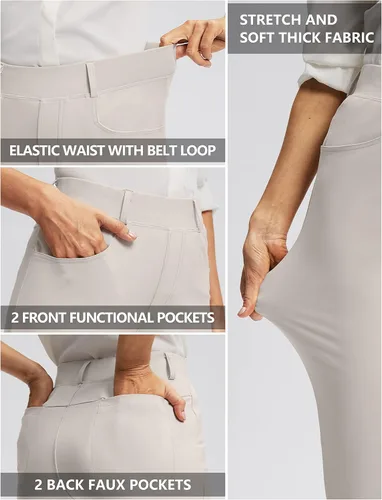Vista 4 de Rammus Pantalones de yoga para mujer con bolsillos, pantalones de trabajo elásticos para mujer, corte de bota, para negocios, oficina, casual