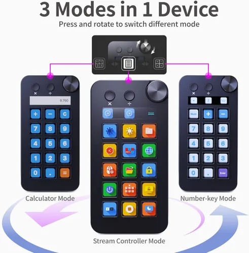 Vista 2 de TreasLin VSDinside Stream Controller Deck con 18 teclas macro personalizables para activar acciones en OBS Twitch YouTube para creadores