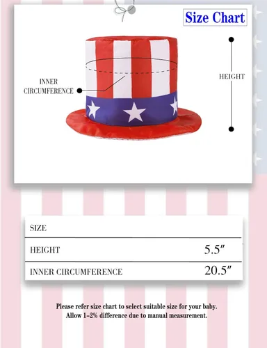 Vista 6 de COSLAND Sombrero para bebé del 4 de julio para niños, sombrero de tío Sam, multicolor, 1-3T