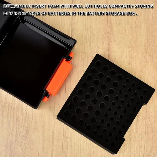 Vista 4 de FULLCASE Organizador de almacenamiento de baterías con soporte para 72 pilas AA AAA, cajas contenedor para garaje, organizador para cajones del Negro