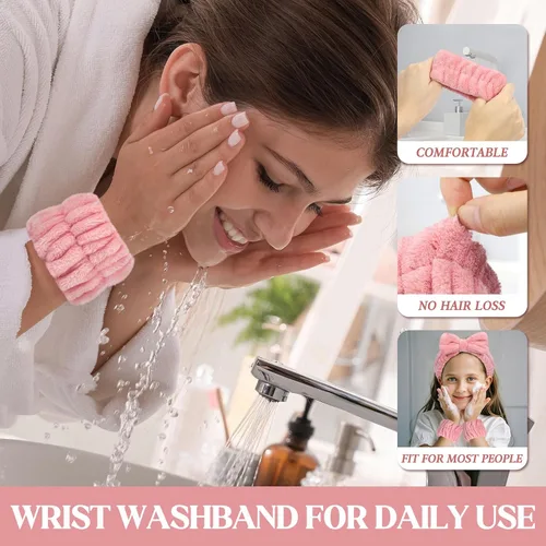 Vista 5 de Crosize 8 piezas de bandas de muñeca de microfibra para spa para lavado facial de mujeres, bandas de muñeca absorbentes para lavado facial