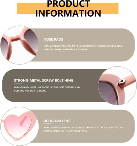 Vista 5 de WMAO Love - Gafas de sol en forma de corazón para mujer, estilo clásico de ojo de gato, estilo retro