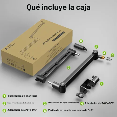 Vista 8 de AA AUDIO ACCESSORY Soporte de escritorio para brazo de micrófono (diseño para micrófono pesado) capacidad de carga de 6.6 libras, bloqueo